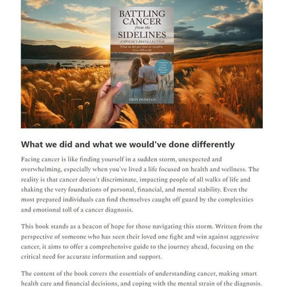 Cover of Battling Cancer from the Sidelines, a moving story of love, struggle, and hope through a spouse’s cancer journey.